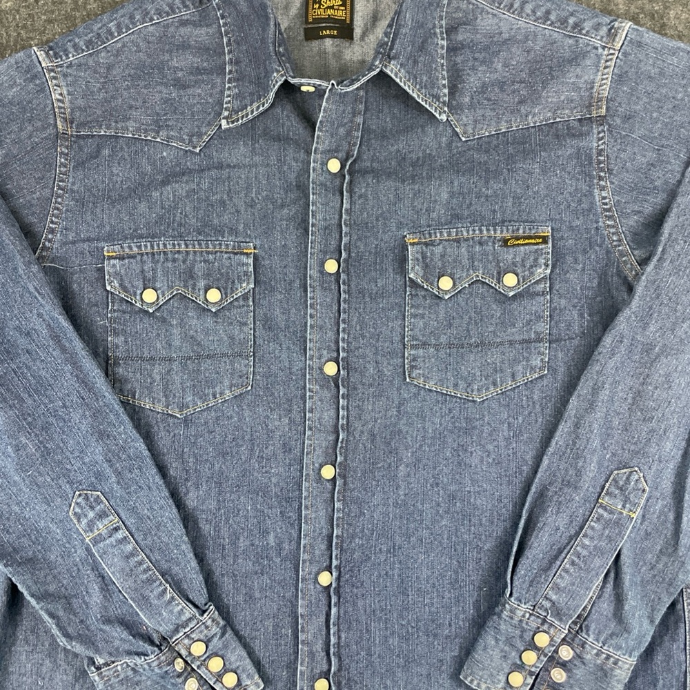 Western Shirts by Civilianaire Men's Casual Blue Denim Button Down Shirt